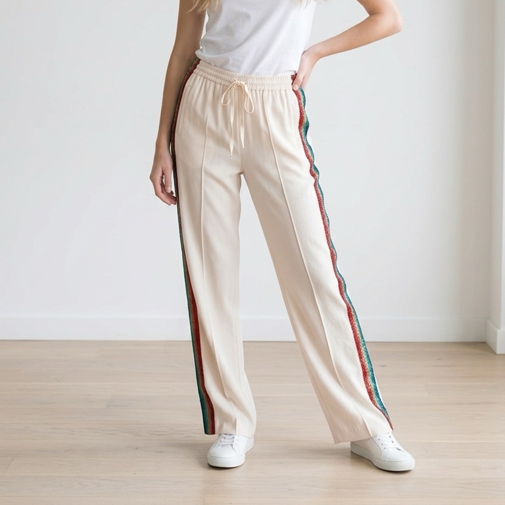 Zadig et voltaire Cream Wide-Leg Track Pants with Side Stripe